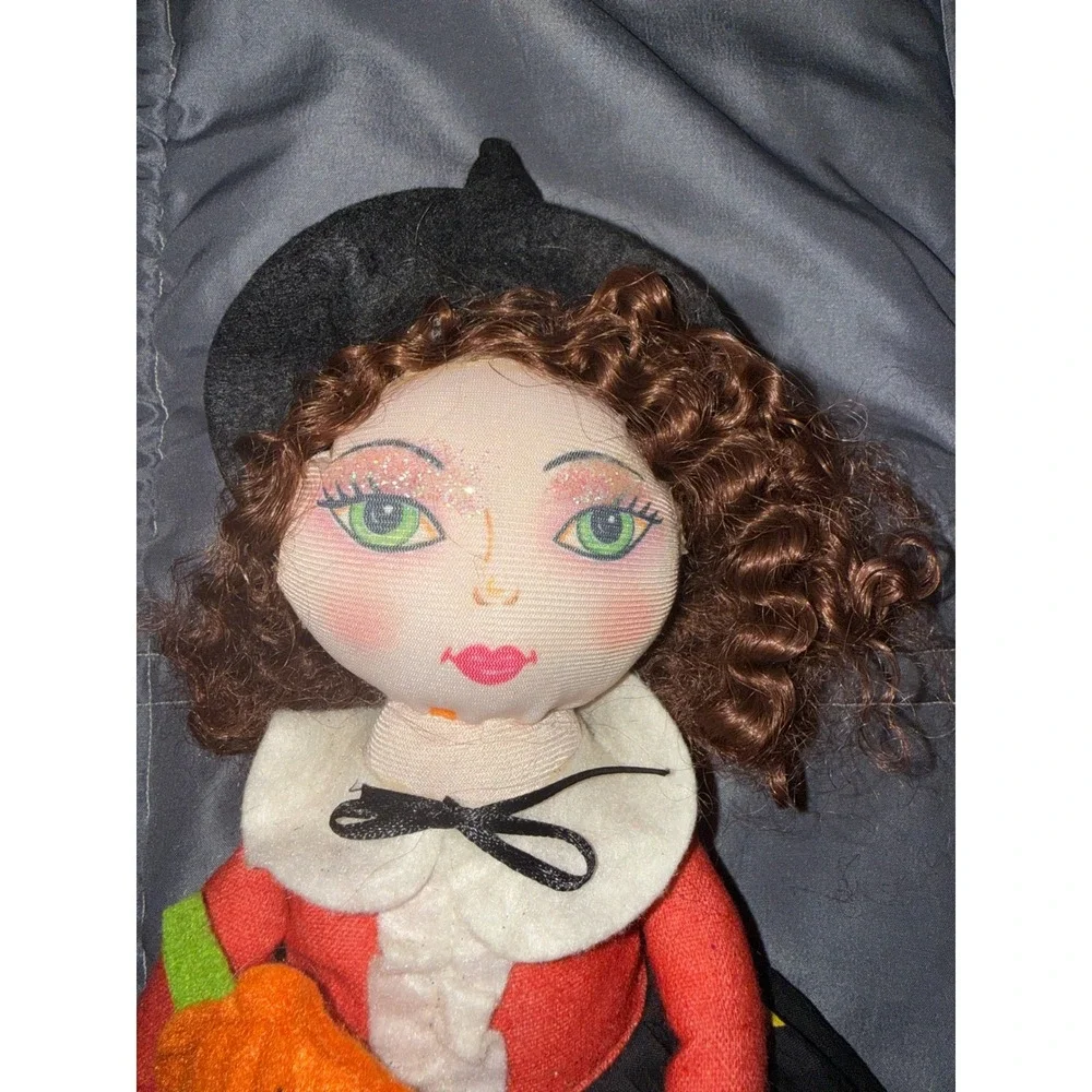 Vintage Halloween Witch Rag Doll 19 Inch Plush Pumpkin Star Skirt Decor